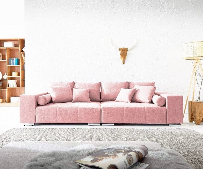 Canapea extensibilă cu ladă de depozitare Marbela Pink XXL 295x100 cm