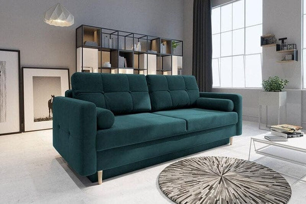 Canapea extensibila cu lada de depozitare Palermo Turquise 220x100 cm | Dumonde Furniture & Deco Concept.