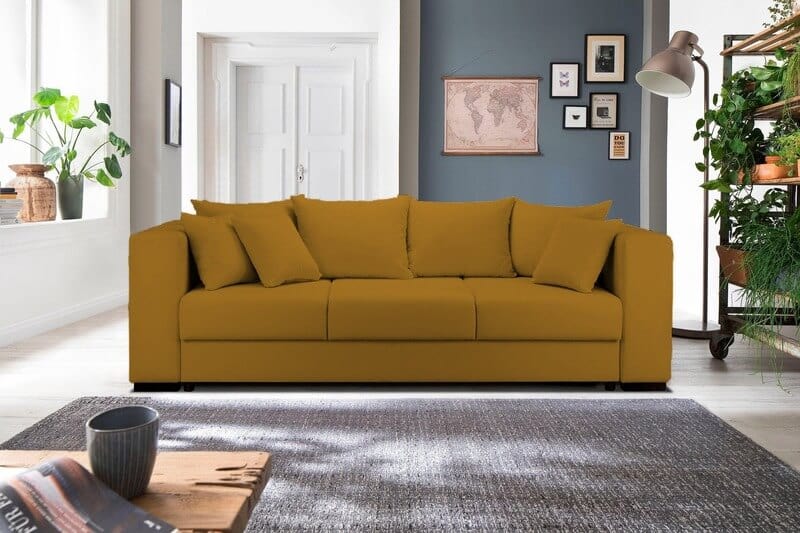 Canapea extensibilă cu ladă de depozitare Gloria Mustar 250x100 cm | Dumonde Furniture & Deco Concept.
