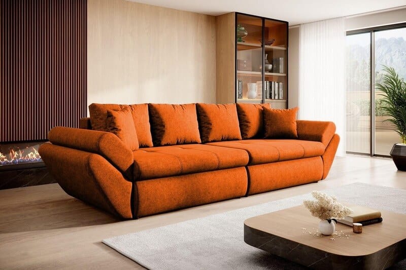 Canapea extensibilă cu ladă de depozitare Loana Orange Jungle 300x100 cm