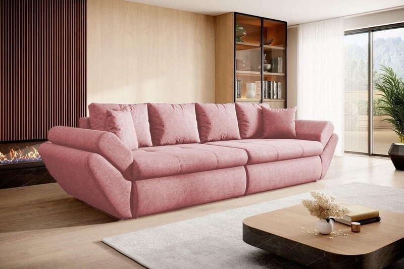 Canapea extensibilă cu ladă de depozitare Loana Pink 300x100 cm
