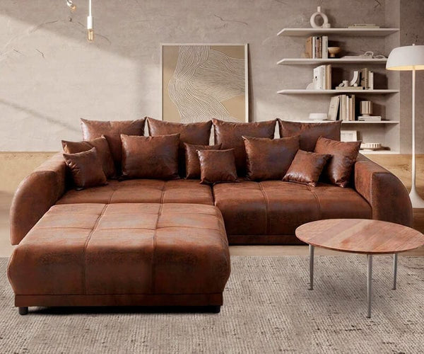 Canapea extensibilă cu 2 lazi de depozitare Big Sofa Verona Brown 305x110 cm cu taburet inclus | Dumonde Furniture & Deco Concept.