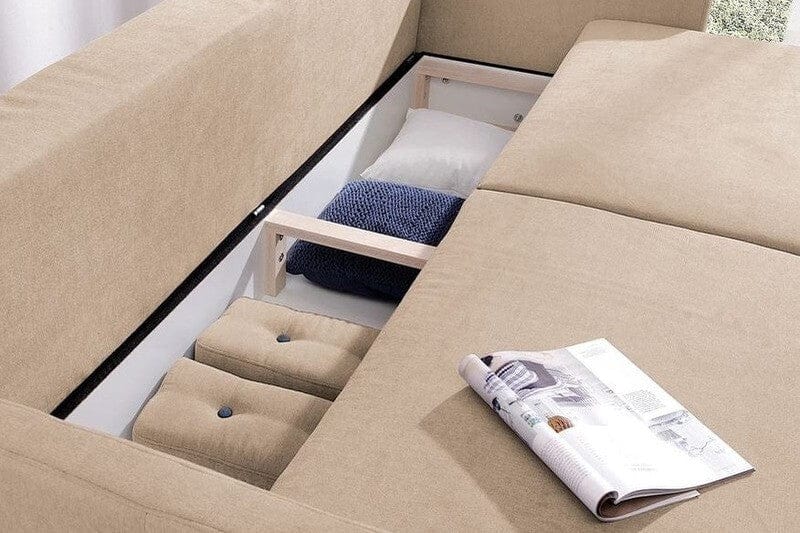 Canapea extensibila cu lada de depozitare Palermo NEW Crem 220x100 cm | Dumonde Furniture & Deco Concept.