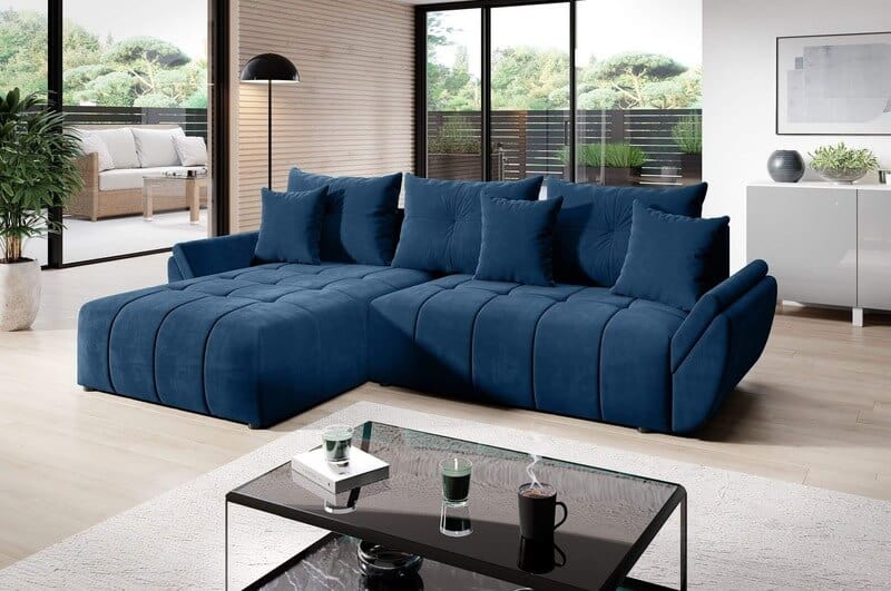 Colțar extensibil cu ladă de depozitare Berlin Albastru Pudrat 280x185 cm | Dumonde Furniture & Deco Concept.