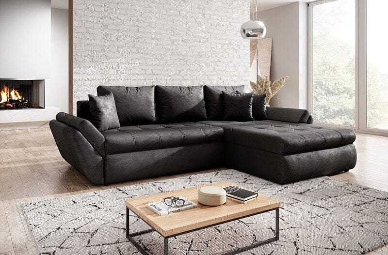 Colțar extensibil cu ladă de depozitare Loana Antracit 275x185 cm | Dumonde Furniture & Deco Concept.