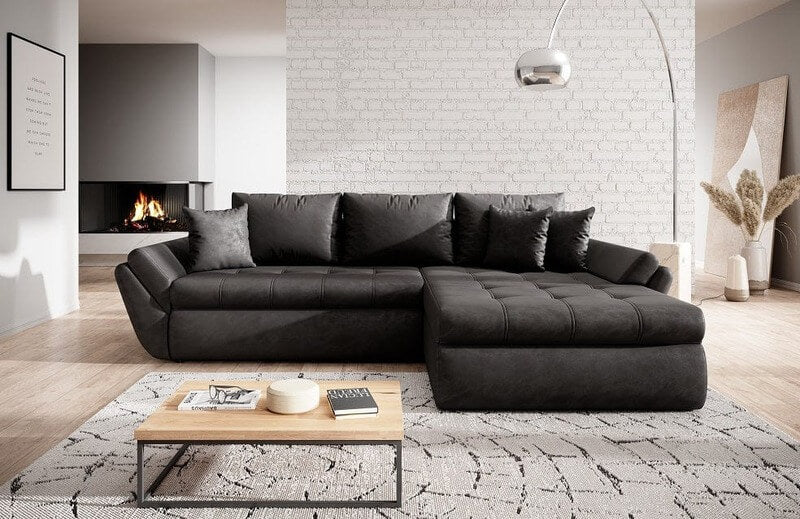 Colțar extensibil cu ladă de depozitare Loana Antracit 275x185 cm | Dumonde Furniture & Deco Concept.