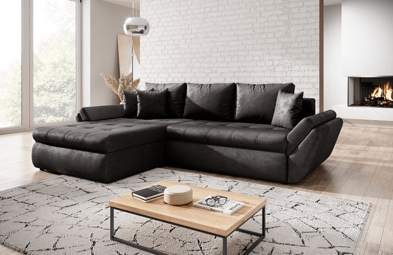 Colțar extensibil cu ladă de depozitare Loana Antracit II 275x185 cm | Dumonde Furniture & Deco Concept.
