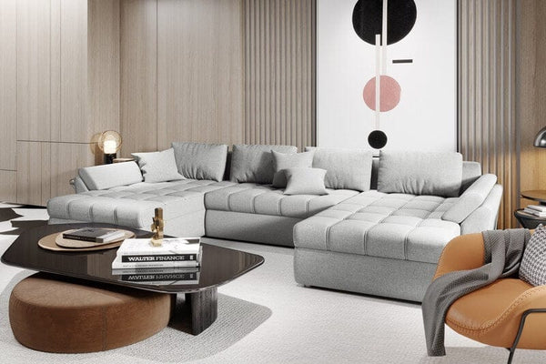 Colțar extensibil cu ladă de depozitare Loana U New Grey 370x185 cm | Dumonde Furniture & Deco Concept.