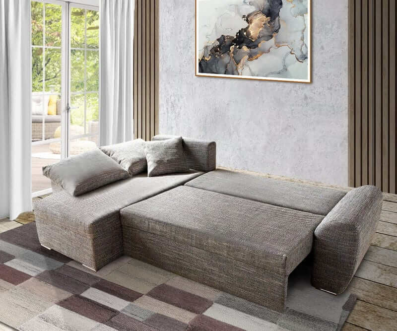Colțar extensibil cu ladă de depozitare Elitte Grey 250x180 cm | Dumonde Furniture & Deco Concept.