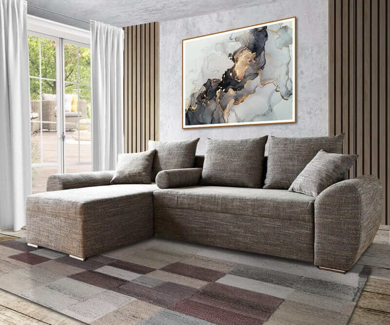 Colțar extensibil cu ladă de depozitare Elitte Grey 250x180 cm | Dumonde Furniture & Deco Concept.