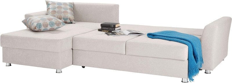 Colțar extensibil cu ladă de depozitare Leon Bej 280x170 cm | Dumonde Furniture & Deco Concept.