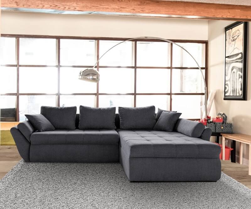 Colțar extensibil cu ladă de depozitare Loana Grafit 275x185 cm | Dumonde Furniture & Deco Concept.