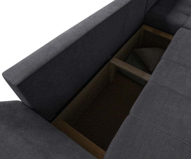 Colțar extensibil cu ladă de depozitare Loana Grafit 275x185 cm | Dumonde Furniture & Deco Concept.