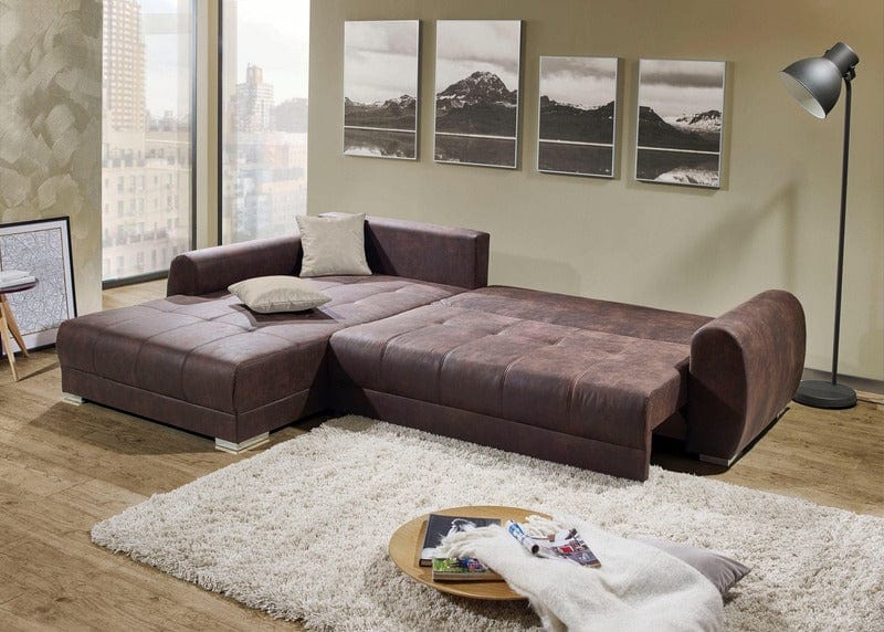 Colțar extensibil cu ladă de depozitare Montego Braun 300x185cm | Dumonde Furniture & Deco Concept.