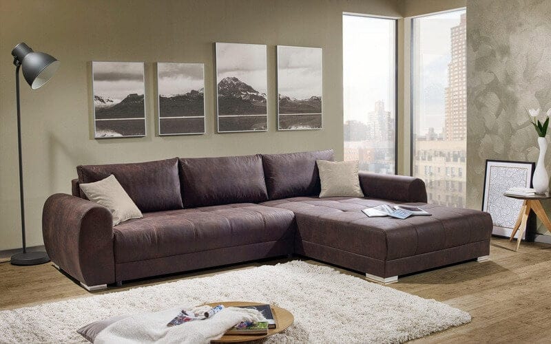 Colțar extensibil cu ladă de depozitare Montego Braun 300x185 cm | Dumonde Furniture & Deco Concept.
