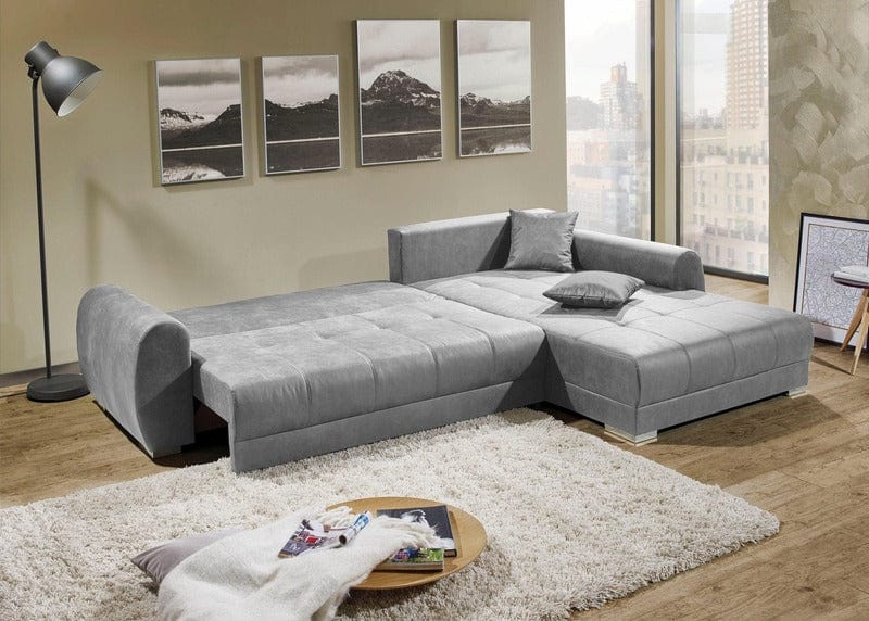 Colțar extensibil cu ladă de depozitare Montego Silver 300x185cm | Dumonde Furniture & Deco Concept.