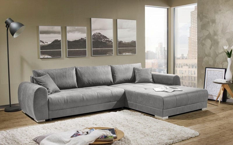 Colțar extensibil cu ladă de depozitare Montego Silver 300x185cm | Dumonde Furniture & Deco Concept.