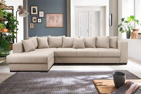 Colțar extensibil cu ladă de depozitare Gloria Beige 325x195 cm | Dumonde Furniture & Deco Concept.