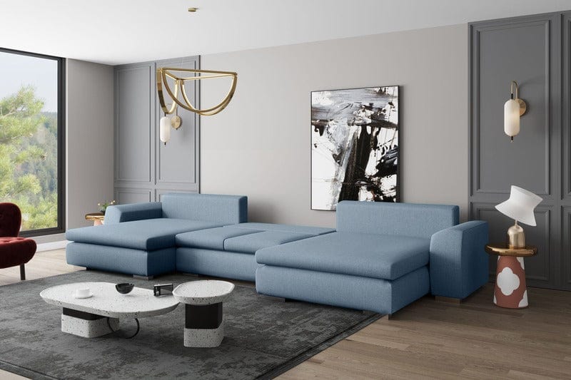 Colțar extensibil cu ladă de depozitare Maxine Blue Vibrance 450x180 cm | Dumonde Furniture & Deco Concept.