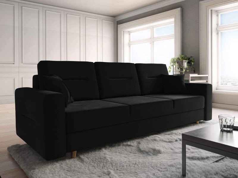 Canapea extensibilă cu ladă de depozitare Bergen Black Dance 220x100 cm | Dumonde Furniture & Deco Concept.