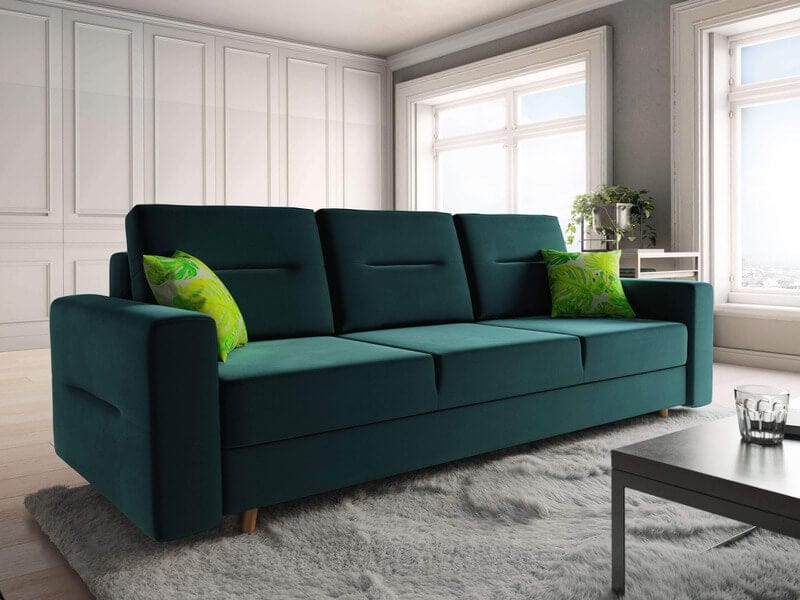 Canapea extensibilă cu ladă de depozitare Bergen Green Intense 220x100 cm | Dumonde Furniture & Deco Concept.