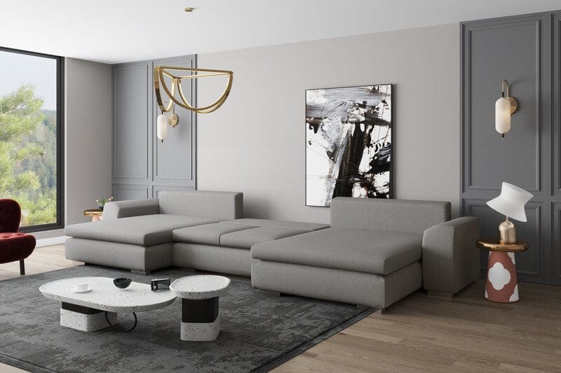 Colțar extensibil cu ladă de depozitare Maxine Grey Vibrance 450x180 cm | Dumonde Furniture & Deco Concept.