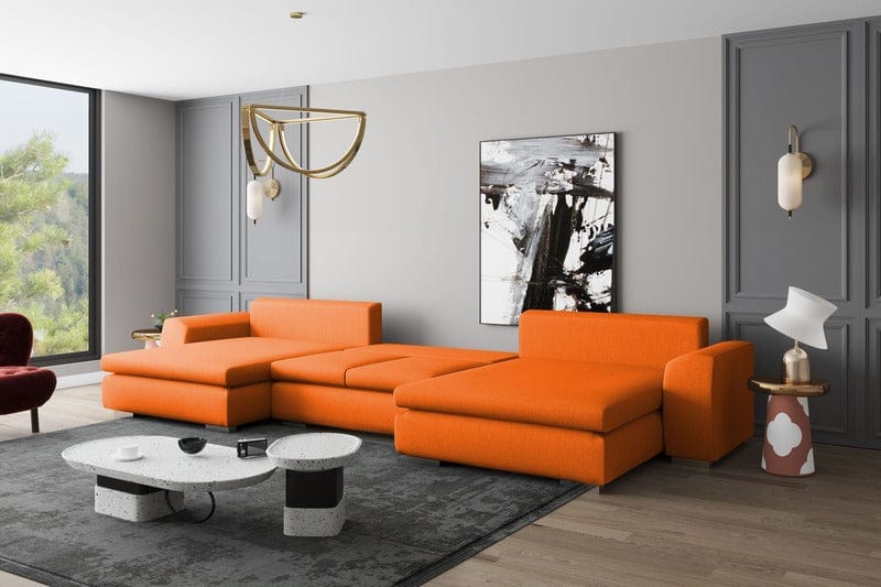 Colțar extensibil cu ladă de depozitare Maxine Orange Vibe 450x180 cm | Dumonde Furniture & Deco Concept.