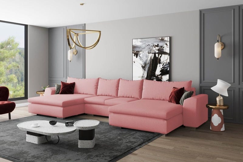 Colțar extensibil cu ladă de depozitare Maxine Pink Vibe 450x180 cm | Dumonde Furniture & Deco Concept.