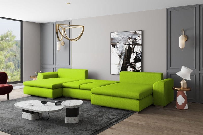 Colțar extensibil cu ladă de depozitare Maxine Crazy Kiwi 450x180 cm | Dumonde Furniture & Deco Concept.