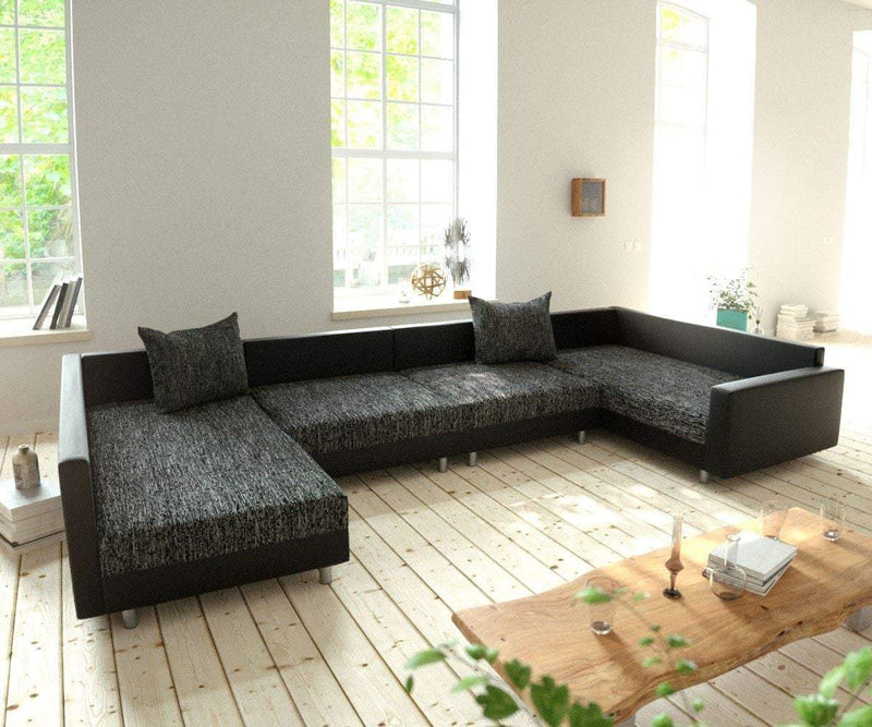 Colțar U XXL cu taburet inclus Justin Black  400x200 cm | Dumonde Furniture & Deco Concept.