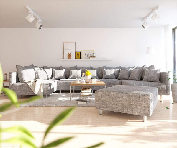Colțar U XXL cu taburet inclus Justin Grey 400x185 cm | Dumonde Furniture & Deco Concept.