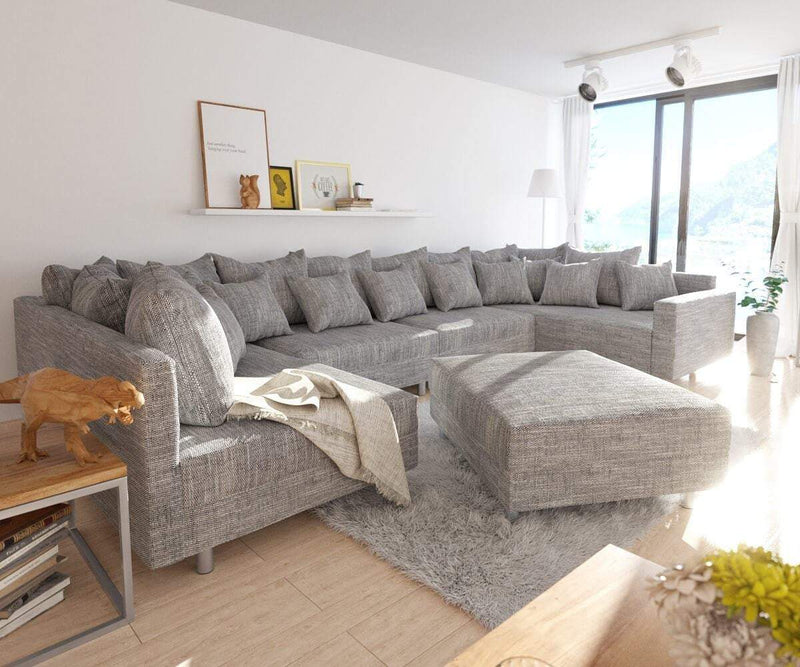 Colțar U XXL cu taburet inclus Justin Grey 400x200 cm | Dumonde Furniture & Deco Concept.