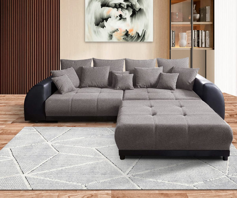 Canapea extensibilă cu 2 lazi de depozitare Big Sofa Verona Dark Grey 305x110 cm cu taburet inclus | Dumonde Furniture & Deco Concept.