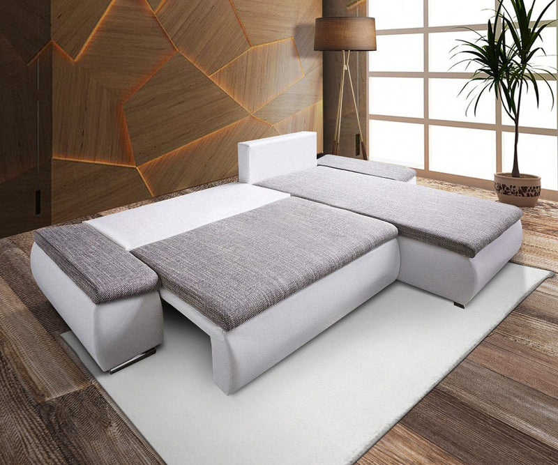 Colțar extensibil cu ladă de depozitare Rene White 260x175 cm | Dumonde Furniture & Deco Concept.