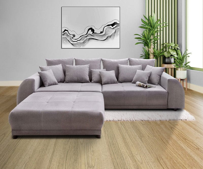 Canapea extensibilă cu 2 lăzi de depozitare Big Sofa Verona Grey 310x100 cm cu taburet inclus