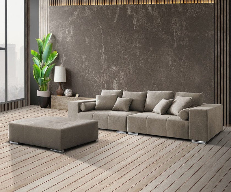 Canapea extensibilă cu ladă de depozitare Marbela Bej XXL 290x110 cm cu taburet inclus | Dumonde Furniture & Deco Concept.