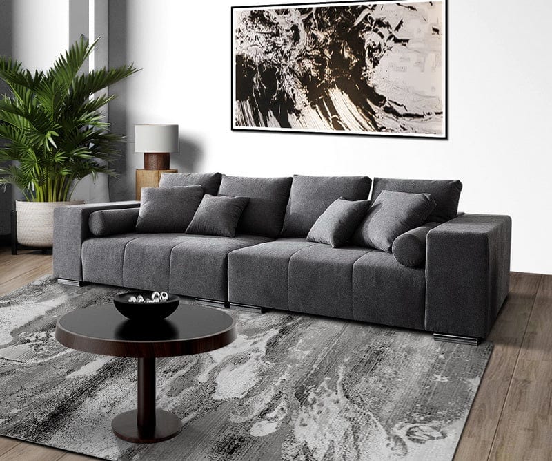 Canapea extensibilă cu ladă de depozitare Marbela Graphite XXL 290x110 cm cu taburet inclus | Dumonde Furniture & Deco Concept.