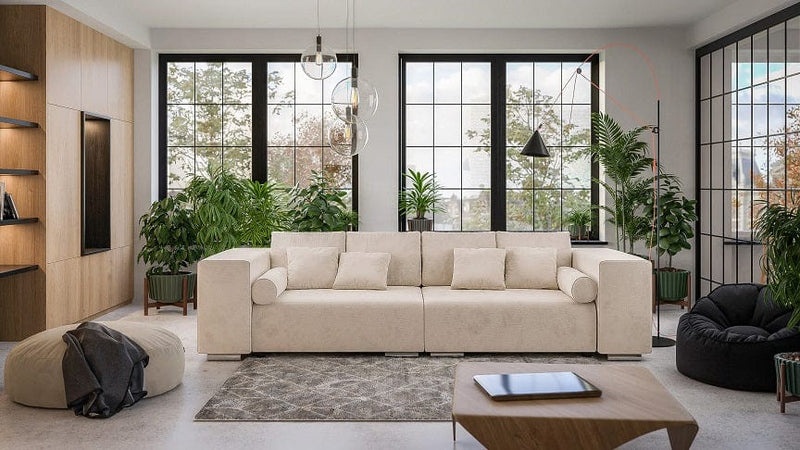 Canapea extensibila cu lada de depozitare Marbela Bej XXL 290x110 cm | Dumonde Furniture & Deco Concept.