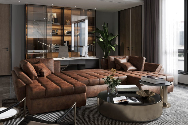 Colțar extensibil cu ladă de depozitare Loana U Brown 370x185 cm | Dumonde Furniture & Deco Concept.