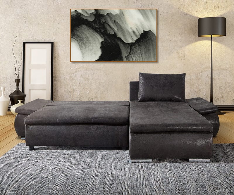 Colțar extensibil cu ladă de depozitare Rene Antracit 260x175 cm | Dumonde Furniture & Deco Concept.