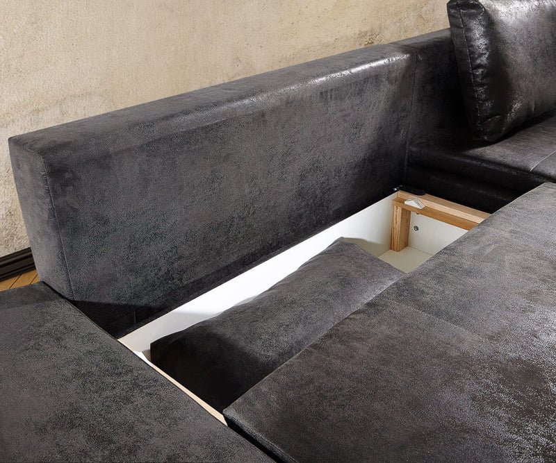 Colțar extensibil cu ladă de depozitare Rene Antracit 260x175 cm | Dumonde Furniture & Deco Concept.