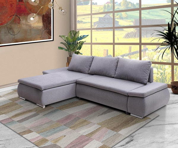 Colțar extensibil cu ladă de depozitare Rene Grey 260x175 cm | Dumonde Furniture & Deco Concept.