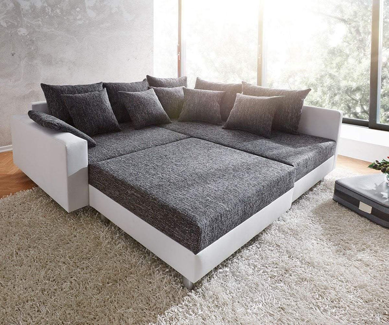 Colțar modular cu taburet inclus Justin L Grey White 215x185 cm | Dumonde Furniture & Deco Concept.