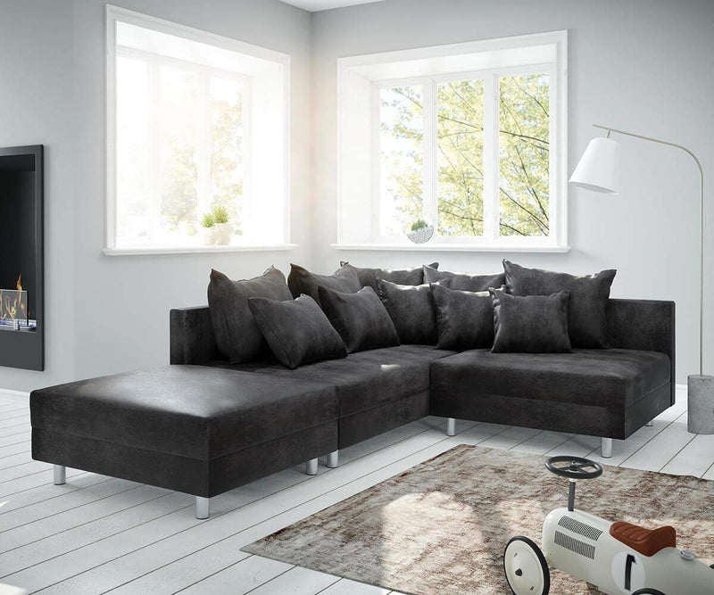 Colțar modular cu taburet inclus Justin L Antracit 200x185 cm | Dumonde Furniture & Deco Concept.