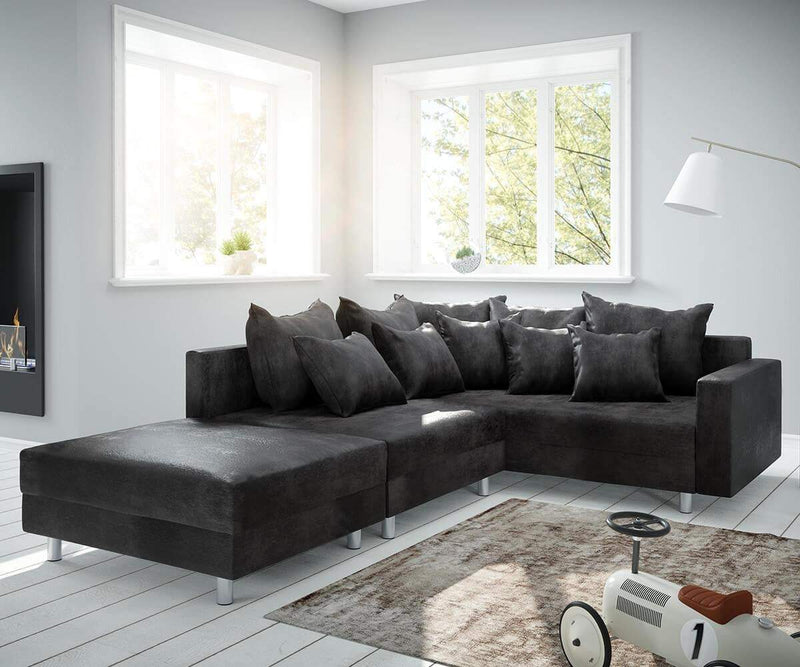 Colțar modular cu taburet inclus Justin L Antracit 200x200 cm | Dumonde Furniture & Deco Concept.
