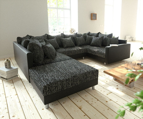 Colțar modular cu taburet inclus Justin Black 300x200 cm | Dumonde Furniture & Deco Concept.