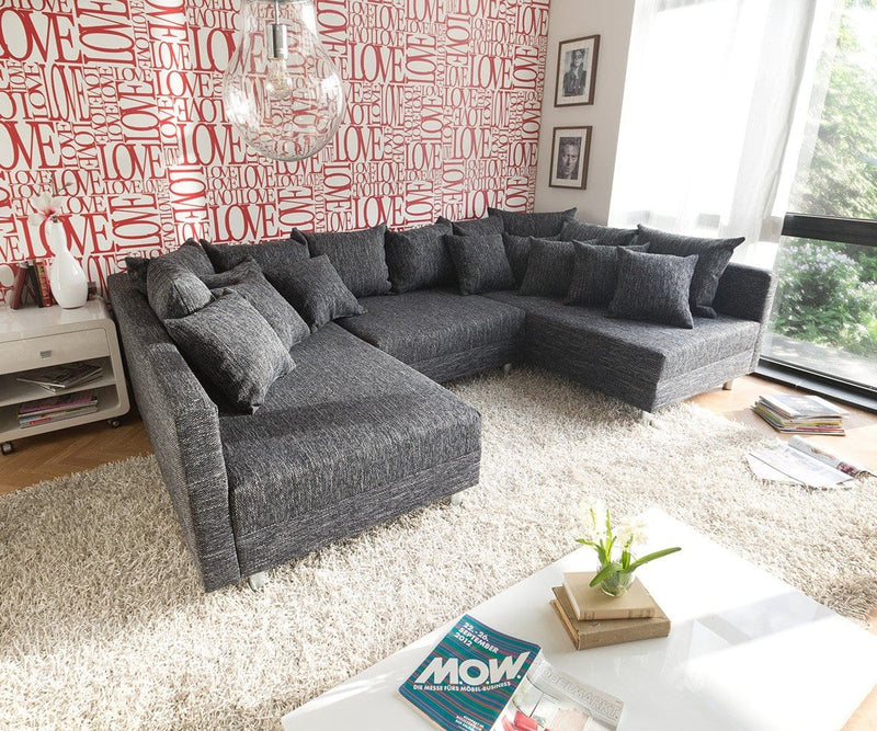 Colțar modular cu taburet inclus Justin Black 300x185 cm | Dumonde Furniture & Deco Concept.