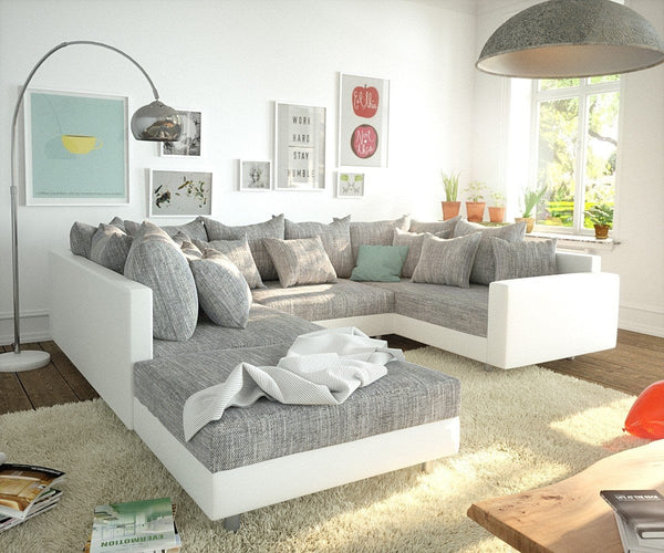 Colțar modular cu taburet inclus Justin Grey 300x200 cm | Dumonde Furniture & Deco Concept.