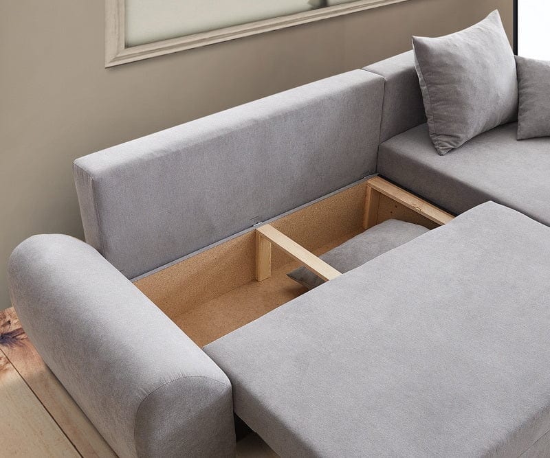 Colțar extensibil cu ladă de depozitare Elitte New Grey 260x160 cm | Dumonde Furniture & Deco Concept.