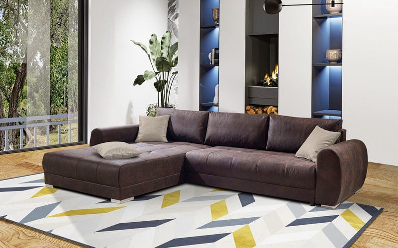 Colțar extensibil cu ladă de depozitare Montego Braun 300x185cm | Dumonde Furniture & Deco Concept.